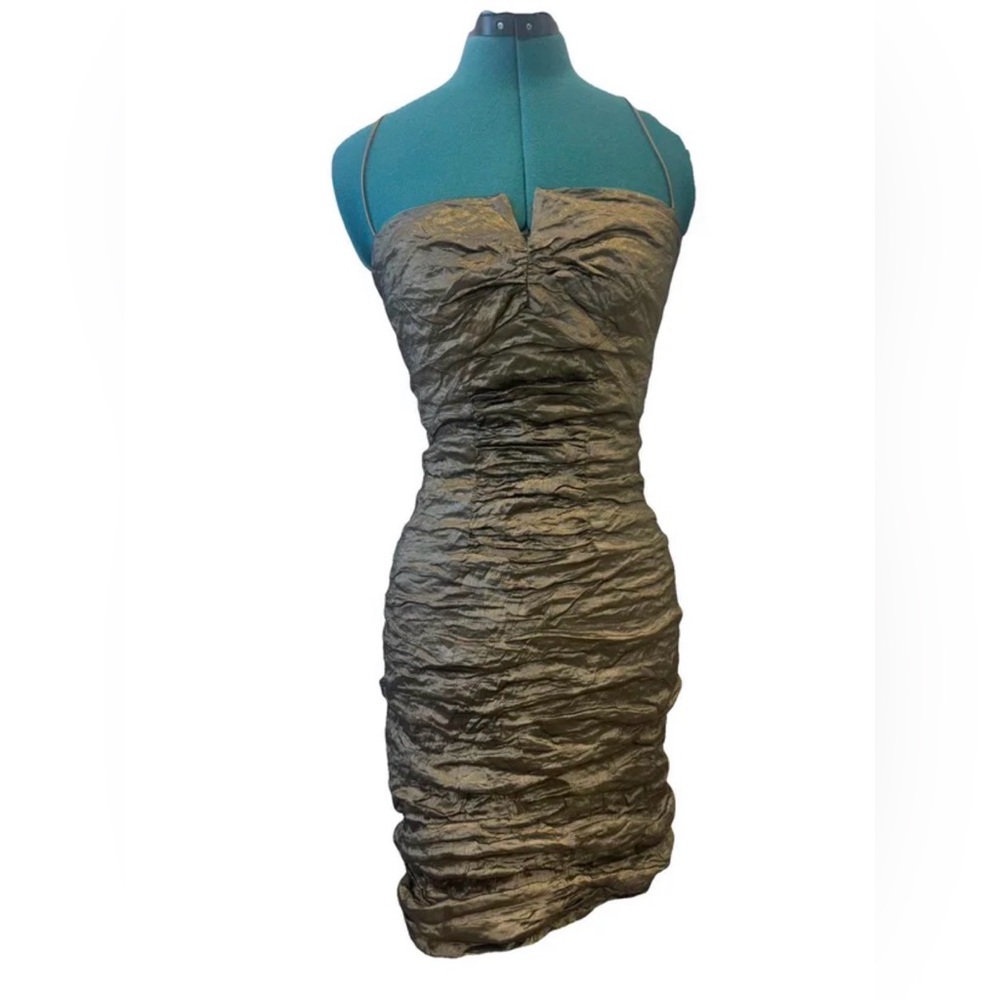 Nicole Miller Olive Green Ruched Dress, sz. 8